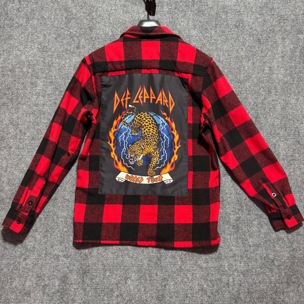 Def Leppard Flannel Shirt Medium Red Black Buffalo Plaid Limited Edition READ